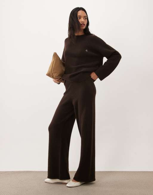 4th & Reckless mohair blend 'fourth' back logo jumper and trousers co-ord in chocolate, 3 of 3