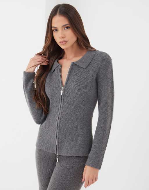 4th & Reckless knitted zip cardigan in charcoal - part of a set