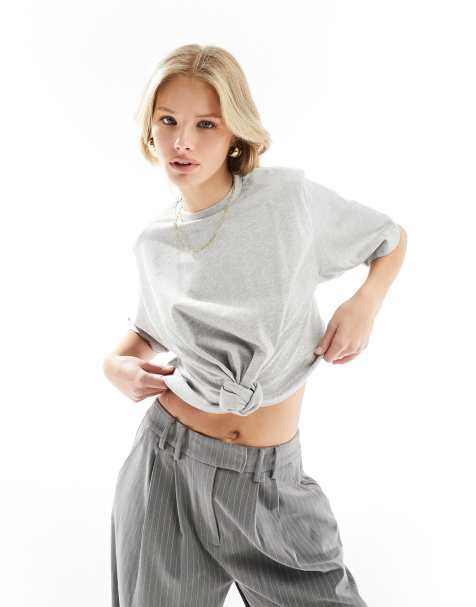 4th & Reckless knot front cropped t-shirt in grey - view 1