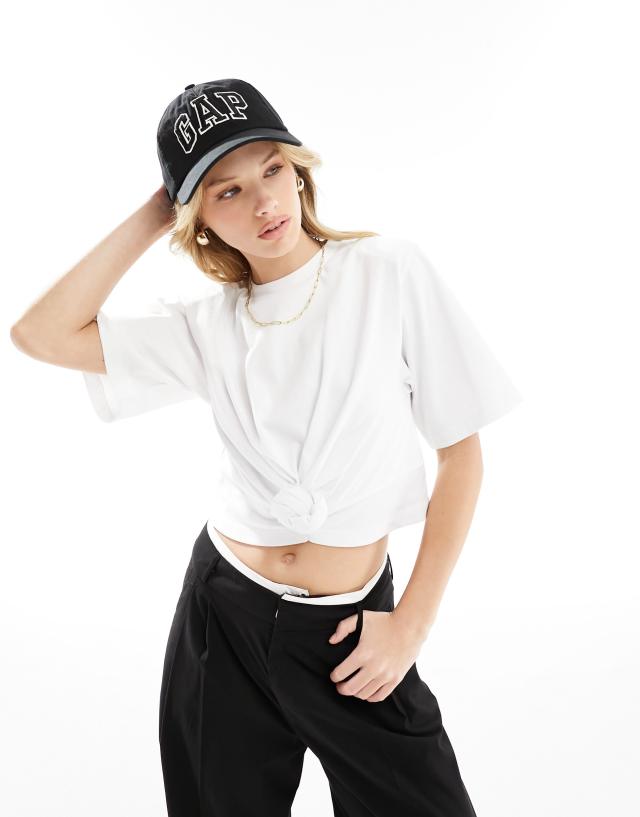 4th & Reckless - knot front cropped t-shirt in white