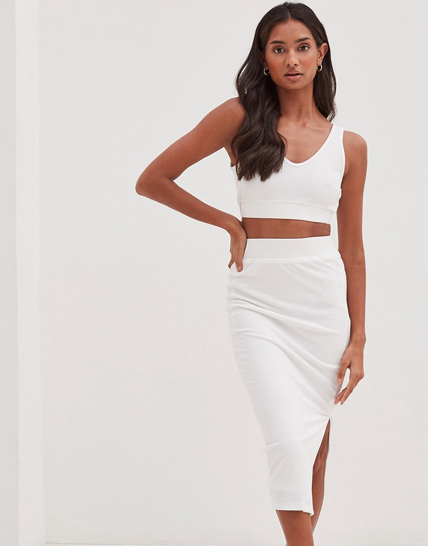 4th & Reckless Koda textured midi slit skirt set in white