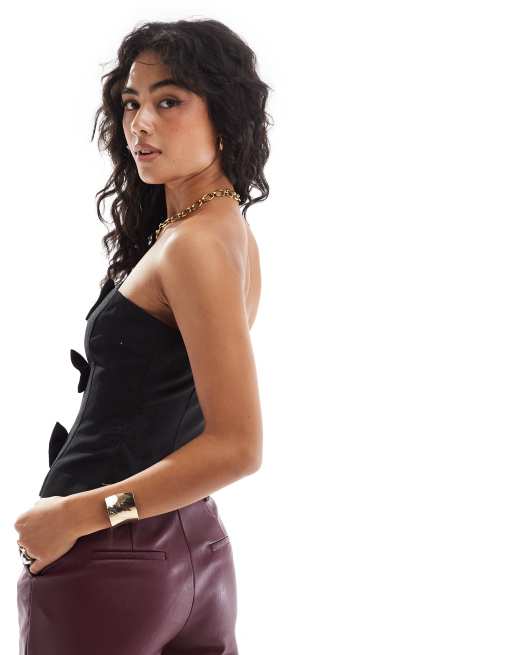 4th & Reckless - Korsettop met bandeau-hals en strikjes in zwart, 3 van 4