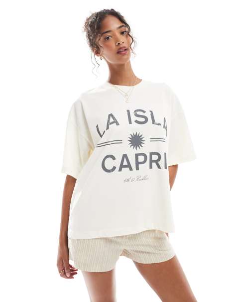 4th & Reckless – Kremowy T-shirt z nadrukiem „La Isla Capri” - view 1