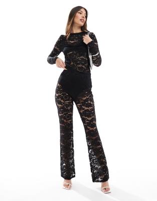 lace flared pants in black - part of a set