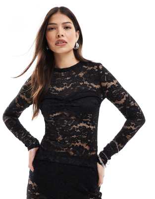 4th & Reckless 4th & Reckless lace long sleeve top co-ord in black