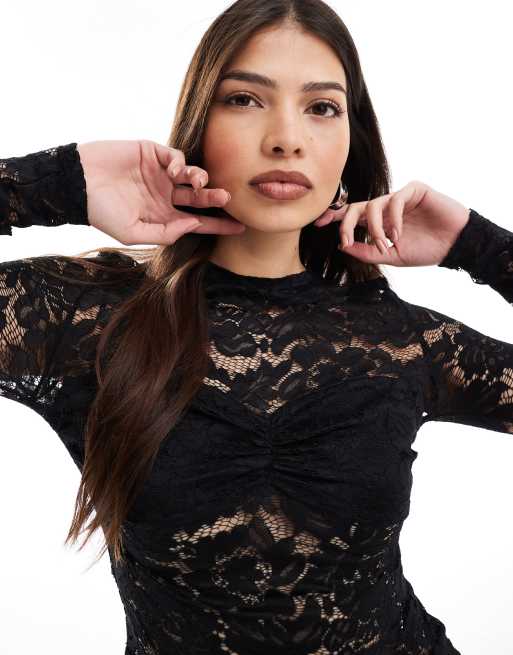 4th & Reckless lace long sleeve top co-ord in black | ASOS