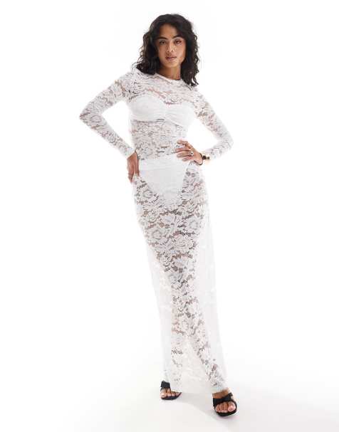 4th & Reckless lace maxi skirt co-ord in white