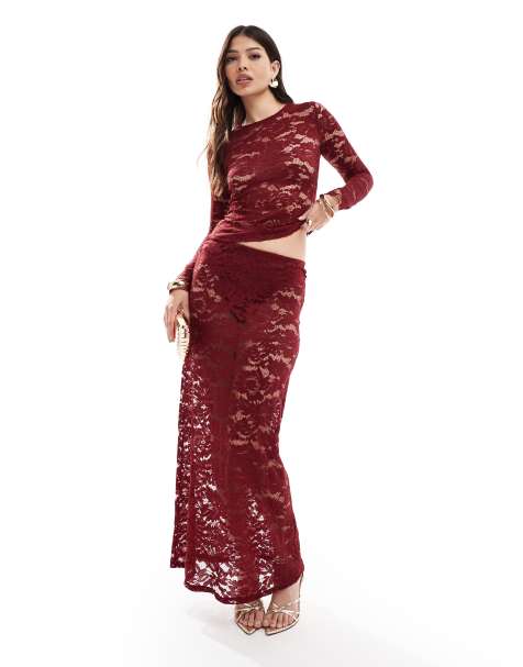 4th & Reckless lace maxi skirt in burgundy (part of a set) - view 1