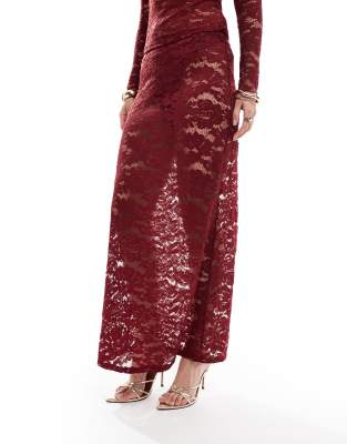 4th & Reckless Lace Maxi Skirt In Brown