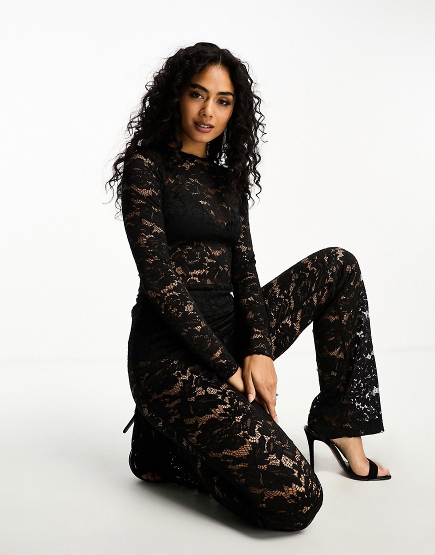 4th & Reckless lace top co-ord in black