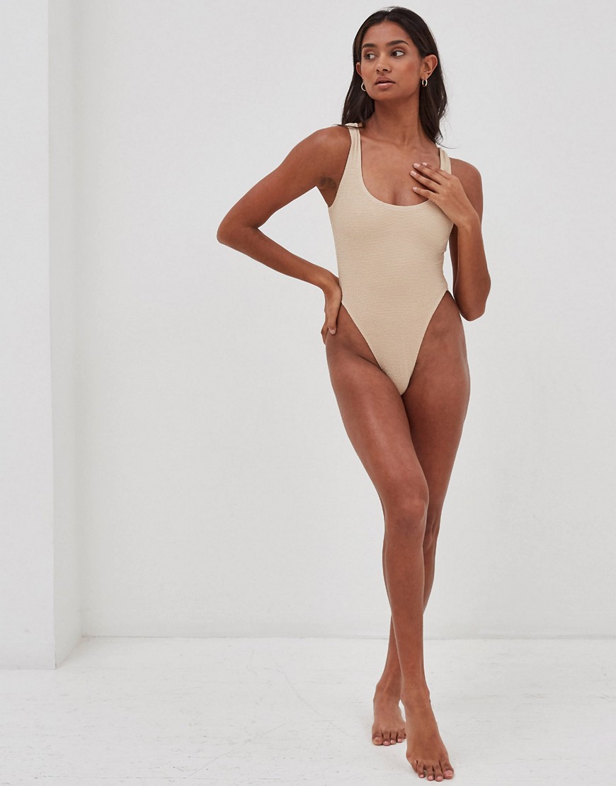 4th & Reckless Lani textured swimsuit in beige-Neutral