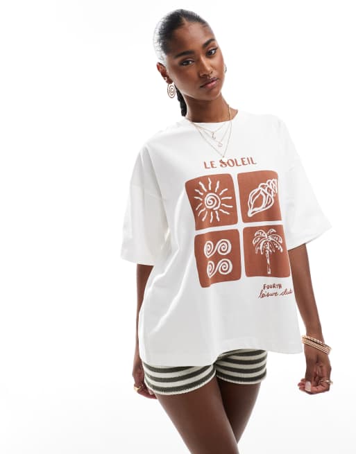 4th & Reckless le soleil graphic oversized t-shirt in off white