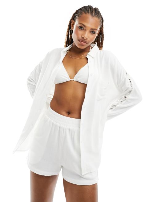 4th & Reckless - Lea - Chemise d'ensemble en imitation lin à détail crocheté - Blanc