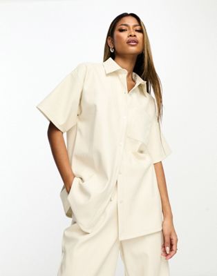 4th & Reckless leather look shirt co-ord in cream - ASOS Price Checker