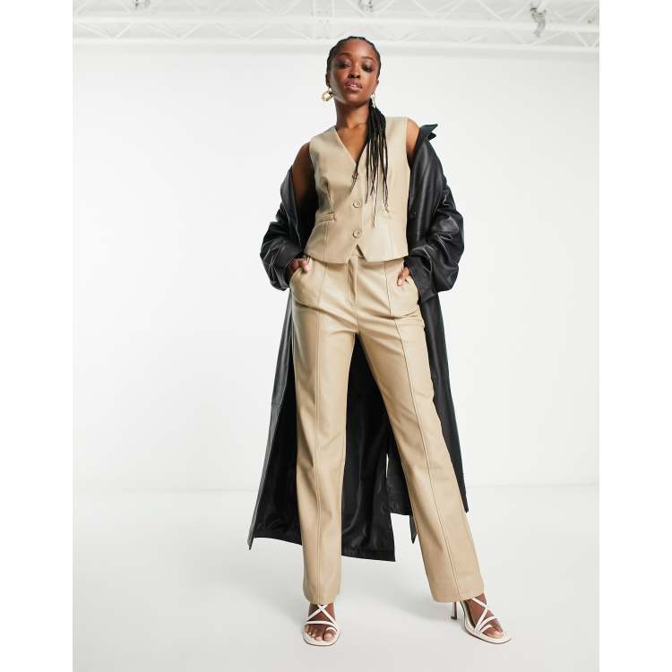 4th & Reckless leather look straight leg pants in beige - part of a set