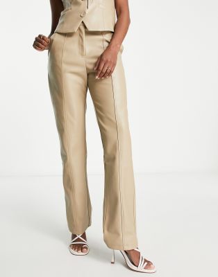 4th & Reckless leather look straight leg pants in beige - part of a set