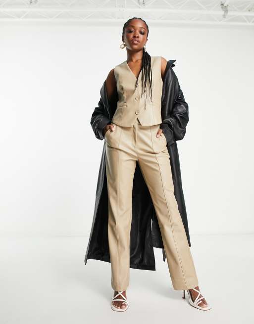 Leather look straight leg on sale trousers