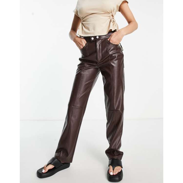 leather look brown trousers