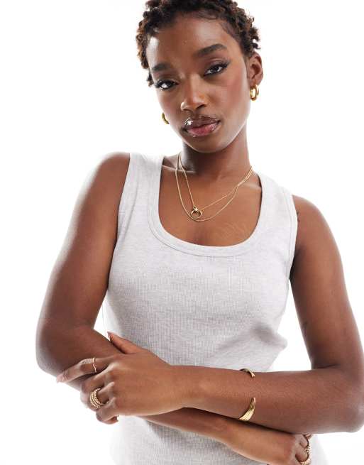 4th & Reckless Leo jersey rib pyjama vest in grey marl
