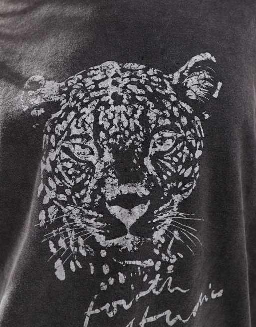 4th Reckless leopard motif sweatshirt in black acid wash