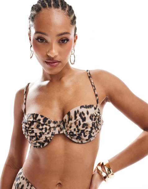4th & Reckless leopard underwire bikini top and bottoms co-ord in multi - view 1