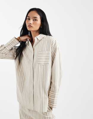 4th & Reckless Lightweight Cotton Rich Button Through Beach Shirt Co-ord In Neutral