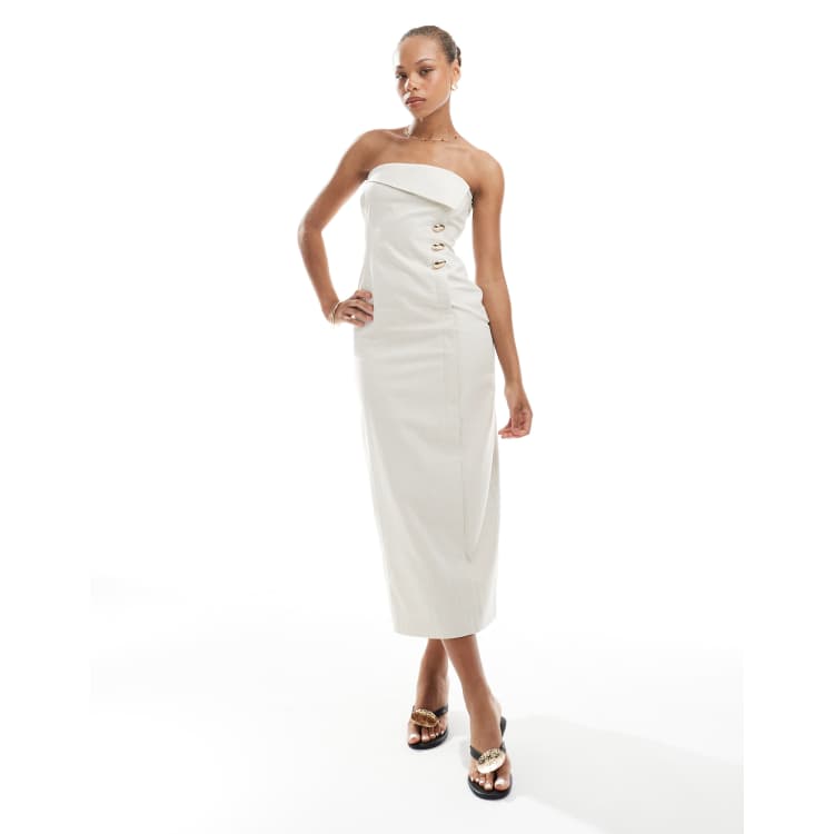 4th & Reckless linen blend bandeau foldover gold button