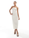 [4th & Reckless] 4th & Reckless linen blend bandeau foldover gold button detail maxi dress in beige-Neutral 18 BEIGE