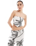 [4th & Reckless] 4th & Reckless linen blend bandeau scarf tie back top in beige palm print (part of a set)-Neutral 10 BEIGE