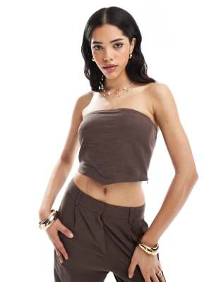 4th & Reckless Linen Blend Bandeau Scarf Top In Brown