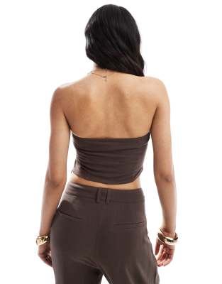 4th & Reckless Linen Blend Bandeau Scarf Top In Brown
