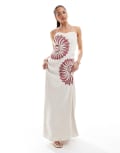 [4th & Reckless] 4th & Reckless linen blend brown shell embroidered halterneck maxi dress in beige-Neutral 16 Beige