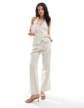 [4th & Reckless] 4th & Reckless linen blend high waisted wide leg pants in beige stripe (part of a set)-Multi 12 Stripe