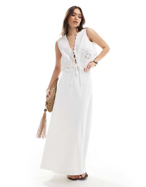 4th & Reckless linen blend maxi skirt co-ord in white - view 1