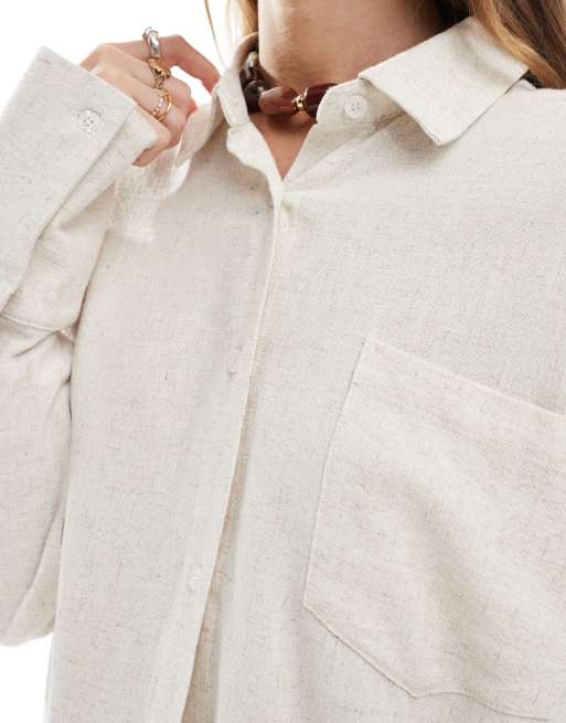 4th & Reckless linen blend oversized button through collared shirt co-ord in beige