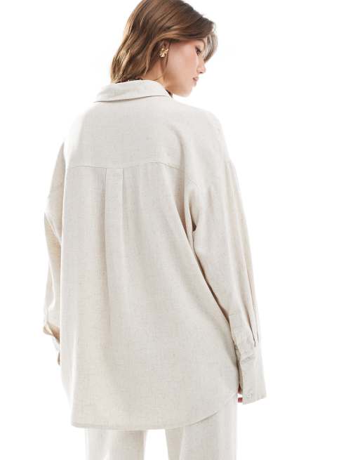 4th & Reckless linen blend oversized button through collared shirt co-ord in beige