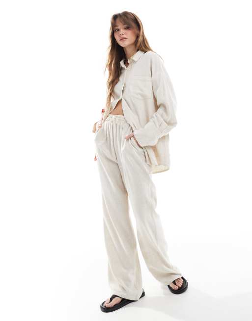 4th & Reckless linen blend oversized button through collared shirt co-ord in beige