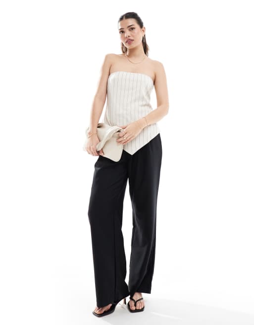 4th & Reckless linen blend striped bandeau top in beige