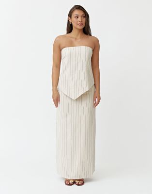 linen blend striped maxi skirt in beige - part of a set-Neutral