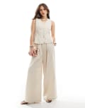 [4th & Reckless] 4th & Reckless linen blend tailored ruched waistband wide leg pants in beige (part of a set)-Neutral 18 BEIGE