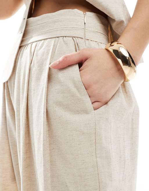 4th & Reckless linen blend tailored ruched waistband wide