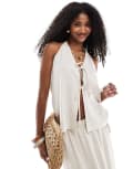 [4th & Reckless] 4th & Reckless linen blend tie front cami beach top in beige (part of a set)-Neutral 16 Beige