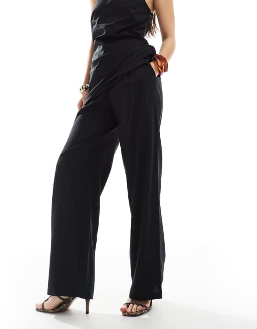 4th & Reckless linen blend wide leg tailored pants in black - part of a set, 3 of 5