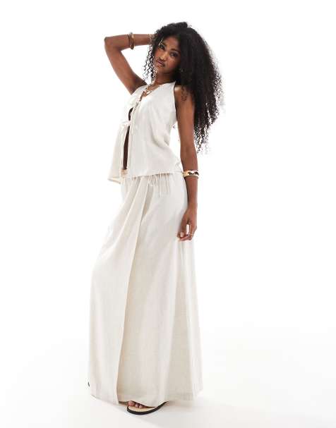 4th & Reckless linen blend wrap maxi beach skirt co-ord in beige - view 1