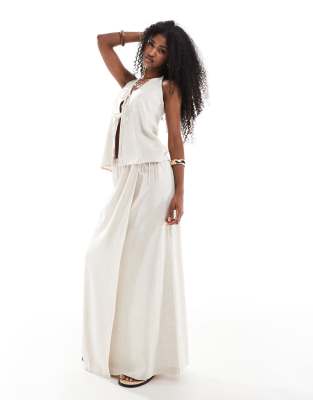 linen blend wrap maxi beach skirt in beige - part of a set-Neutral