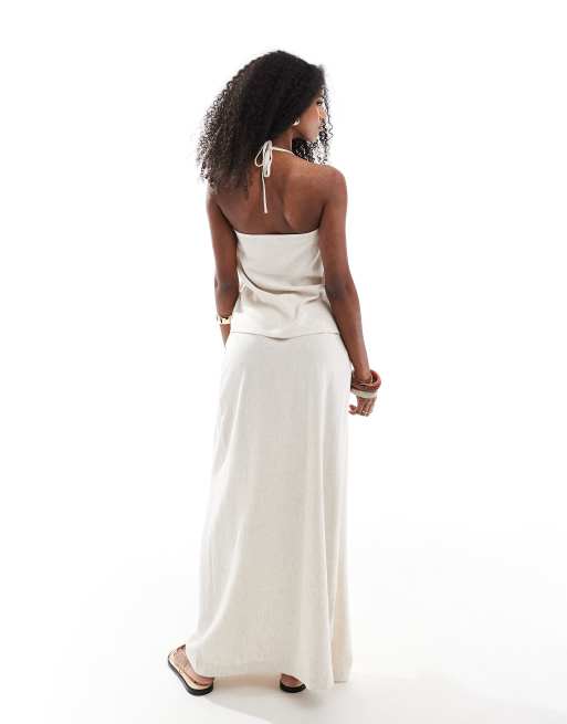 4th & Reckless linen blend wrap maxi beach skirt in beige - part of a set 