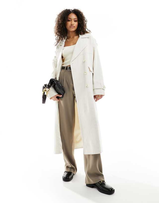 4th & Reckless - linen double breasted trench coat in cream