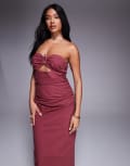 [4th & Reckless] 4th & Reckless linen-look bandeau gold hardware detail cut-out maxi dress in mauve-Orange 18 Mauve