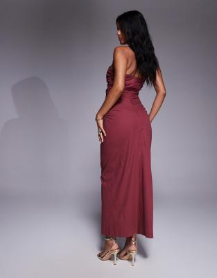 4th & Reckless Linen Look Bandeau Gold Hardware Detail Cut-out Maxi Dress In Purple