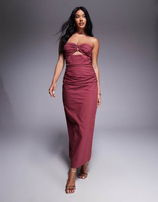 4th & Reckless linen look bandeau gold hardware detail cut-out maxi dress in mauve